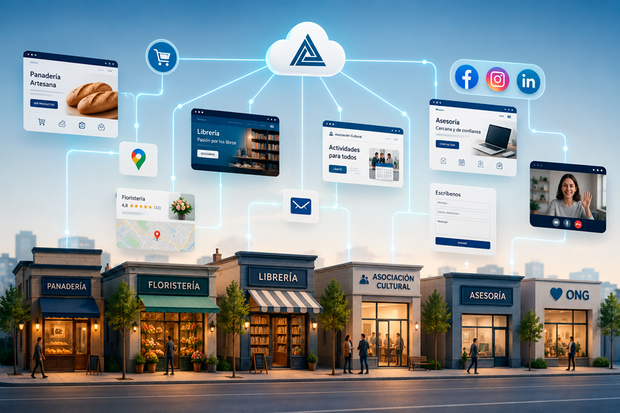 Pequeños comercios y asociaciones conectados a Internet mediante páginas web y herramientas digitales